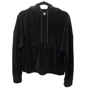 DKNY Sport Solid Black Velour Long Sleeve Pullover Hoodie M